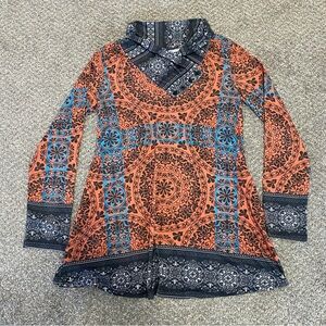AZALEA BY FIRMIANA  Button Accent Long Sleeve Tunic Top Blouse Medium Colorful